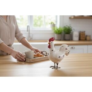 Marshalls Ceramic Rooster Figurine Home Decor White Red New Farmhouse Distressed